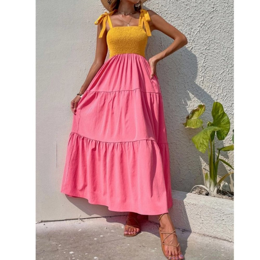 Lemonade ColorBlock Shirred  Ruffled Hem Cami Dress - Picture 2 of 10